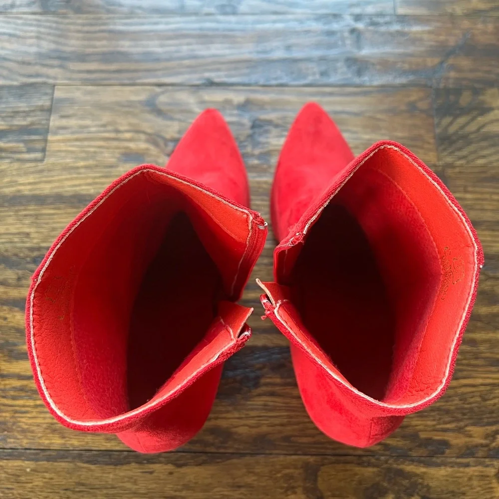 Womens Red Heel Ankle Boots - Picture 11 of 12